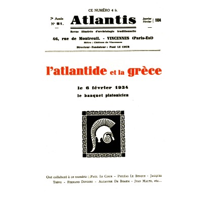 Revue Atlantis N°051 / 1934 / L’Atlantide et la Grèce / REIMPRESSION