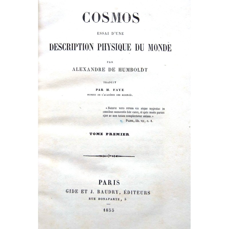 Cosmos, essai d'une description physique du monde Traduit par H. Faye
