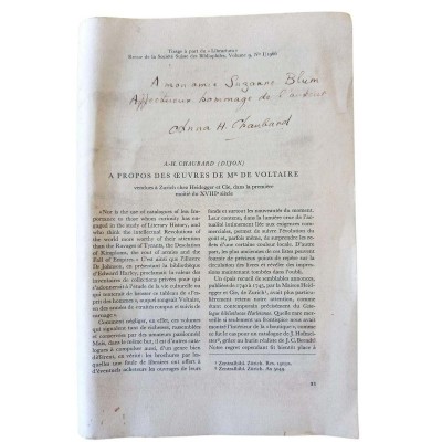 A propos des oeuvres de Mr. de Voltaire vendues à Zurich chez Heidegger et Cie...  ENVOI