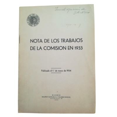 Nota de los trabajos de la comision en 1933 . Publicado el 1° de marzo de 1934