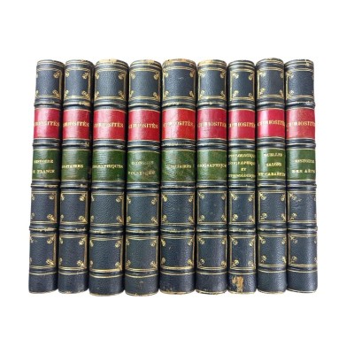 9 vol. sur les curiosités en reliure uniforme