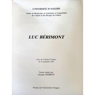 Luc Bérimont : actes du colloque d'Angers du 25 septembre 1993