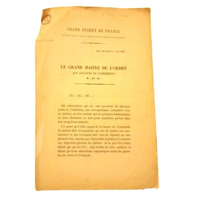Plaquette : Le grand maitre de l'ordre aux ateliers de l'Obédience
