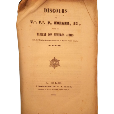 Plaquette maçonique. Initiation du PR. Louis Ulbach (redacteur du Propagateur)