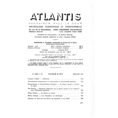 Revue Atlantis N°277 / 1974 / La danse sacrée à travers les âges / ORIGINAL