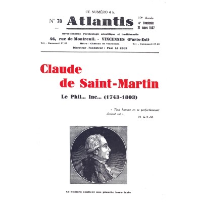 Revue Atlantis N°070 / 1937 / Claude de Saint-Martin / REIMPRESSION