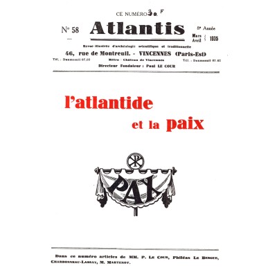 Revue Atlantis N°058 / 1935 / L’Atlantide et la paix / REIMPRESSION