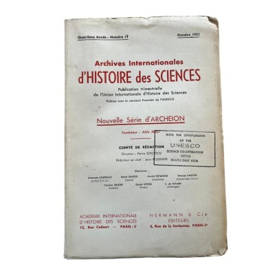 Collectif | Archives internationales d'histoire des sciences : publication trimestrielle de l'Union internationale d'histoire d