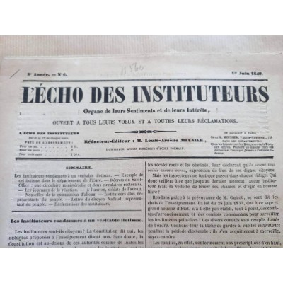 Louis-Arsène Meunier | L'écho des instituteurs. Organe de leurs sentiments et de leurs Intérêts. 2 numéros