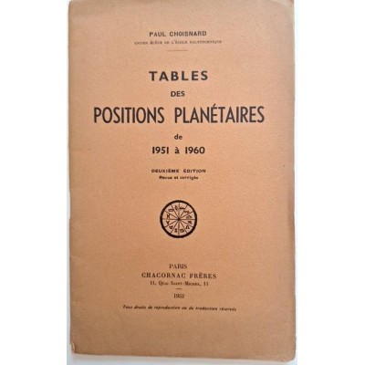 Tables des positions planétaires de 1951 à 1960 (2e édition)