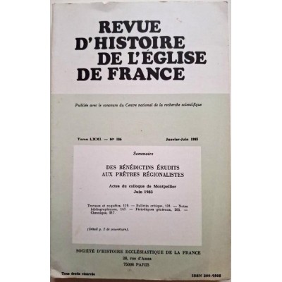 Collectif | Revue d'histoire de l'église de France, Tome LXXI N° 186, jan.-juin 1985