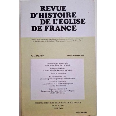 Collectif | Revue d'histoire de l'église de France, Tome 87 N° 219 , juillet .-decembre 2001