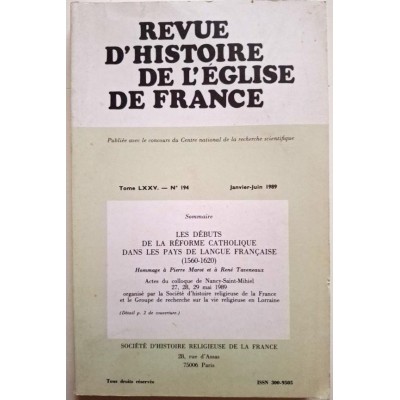 Collectif | Revue d'histoire de l'église de France, Tome LXXV N° 194, jan.-juin 1989